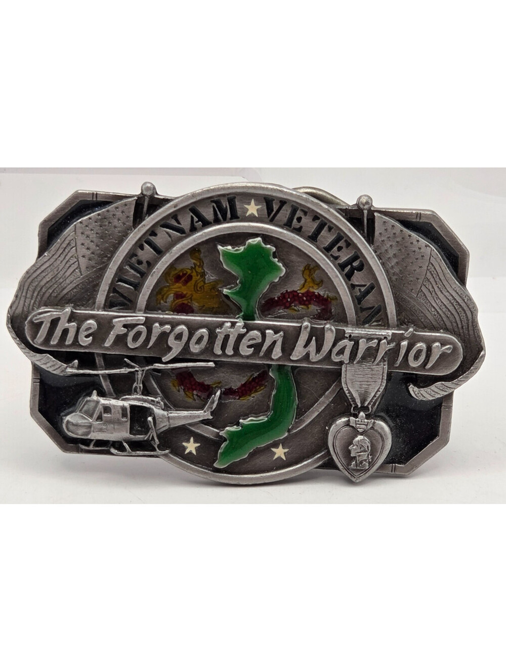 Vintage 1989 Siskiyou Vietnam Veteran Forgotten Warrior Pewter Belt Buckle USA